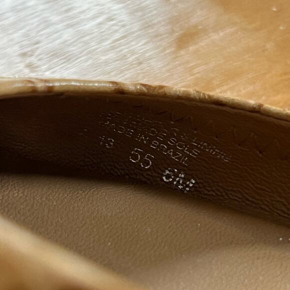 Tory Burch Reva Ballet Flats Beige Croc Embossed Leather Size 5.5 Logo Medallion - Picture 4 of 10